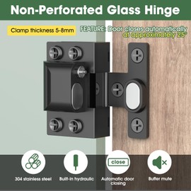 Lipshome Glass Door Hinges for Cabinets, 304 Stainless Steel, Hydraulic Soft Close, Magnetic Latch, for 5-8mm Glass - Durable (2, Black)