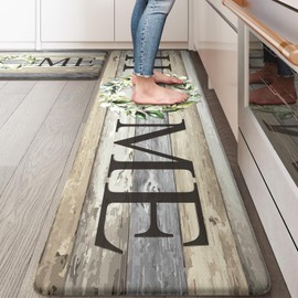 KIMODE Anti Fatigue Kitchen Mats, Farmhouse Kitchen Rugs Sets of 2, Non Slip Kitchen Mats for Floor, Cushioned Kitchen Floor Mats for Sink, Laundry, Office, Desk Grey 17"x59"+17"x29"