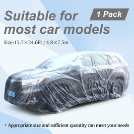 BBTO 1 Set Plastic Car Cover 15.7 x 24.6 ft Universal Disposable Clear Car Cover with Elastic Band Waterproof Dustproof Full Exterior Transparent Car Protective Cover for SUV Sedan Most Cars