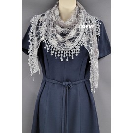 GFM Summer Triangle Scarf with Lace and Tassels (TRI-C) (TRI-27-HLBH-Light Grey)