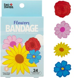 BioSwiss Bandages, Flowers Shaped Self Adhesive Bandage Set, Latex Free, Sterile Wound Care, 24 Count