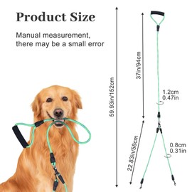 Double Dog Lead Green 2 Medium and Large Dogs with Soft Handle, Nylon Splitter No Tangle Double Ended Lead, Dog Leads for Walking 2 Dogs No Tangle