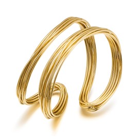 ENSKEFEN Wide Cable Gold Cuff Bracelets for Women Double Wire Open Bangle Bracelets Adjustable Chunky Cuff Bracelet Gold Arm Cuff Bypass Wrist Cuff Bracelets