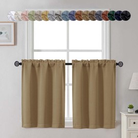 Gwine Taupe Blackout Curtains 30 Inch Length, Short Kitchen Curtains for Bedroom Bathroom Basement, Light Blocking Half Window Tier Window Treatments Rod Pocket, 2 PCS, Each 30" Wx30 L