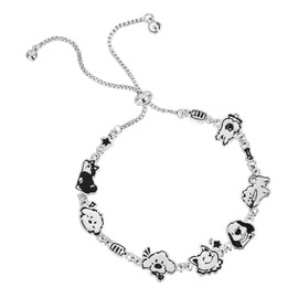 BYETOCE Sterling Silver Dog Charm Bracelet Black And White Cute Puppy Bracelet Adjustable Silver Charm Bracelet for Women Teenagers Dog Lover Anniversary Mother's Day Gifts Jewelry