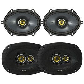 KICKER 6x8 225 Watt Max Power 4 Ohm 2-Way Car Audio Coaxial Speakers (Pair) and 6x9 450 Watt Peak Power 3-Way Vehicle Audio Speakers (Pair)