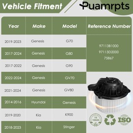 AC Heater Blower Motor - Compatible with Hyundai, Kia & Genesis Vehicles - Genesis 2014-2016, Stinger 2018-2023, G70, G80, G90 - Replace# 97113B1000