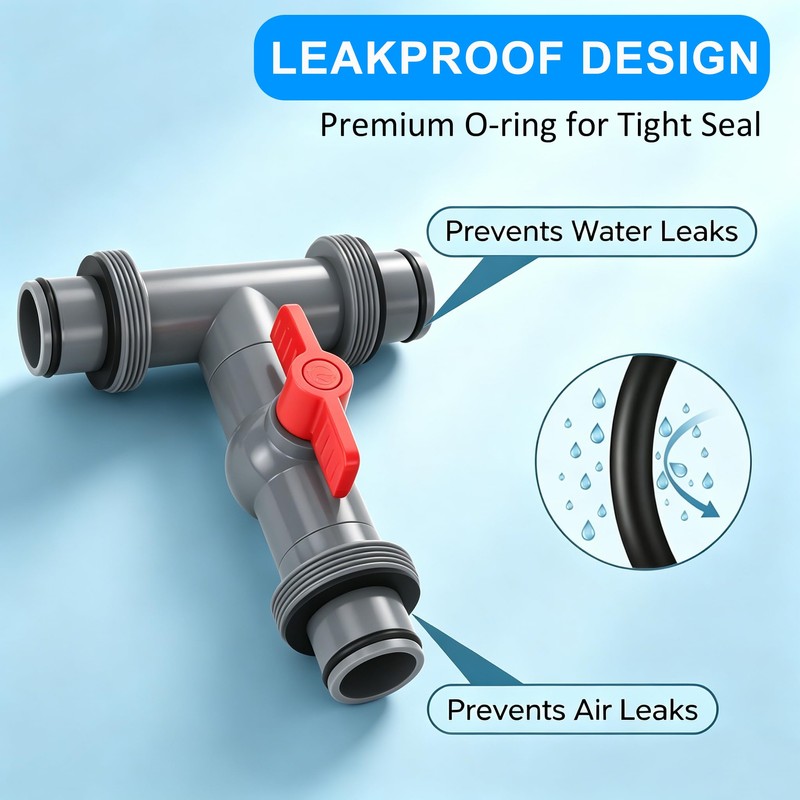 Pool Hose Connector with Shut-Off Valve, 1.5"to 1.5" T-Joint