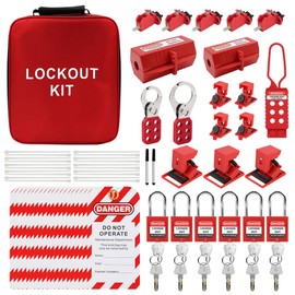 HiLKCO 66Pcs Lockout Tagout Kit Electrical Loto,Lock Out Tag Out Kits Safety Devices,Padlocks,Clamp-On Multi-Pole Circuit Breaker Lock,Lockout Hasps,Plug Lock,Lockout Tags,Red Pocket Bag