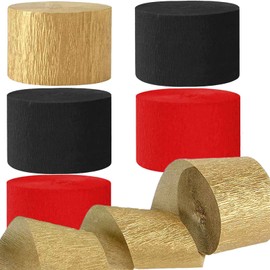 Red Gold Black Crepe Paper Party Streamers-4.5CM(1.77in) Wide 25M(82ft) Long 6 Rolls