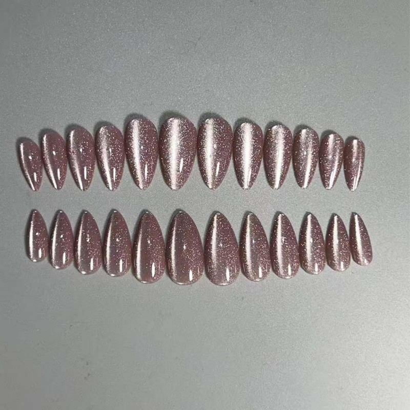 24Pcs Purple Press on Nails Medium Almond Length Glitter Fake