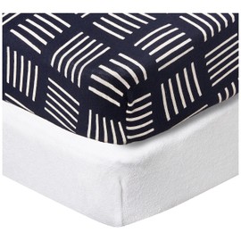 HonestBaby 2-Piece Organic Cotton Printed & Terry Changing Pad Cover Set, Sketchy Square Dark Navy, One Size