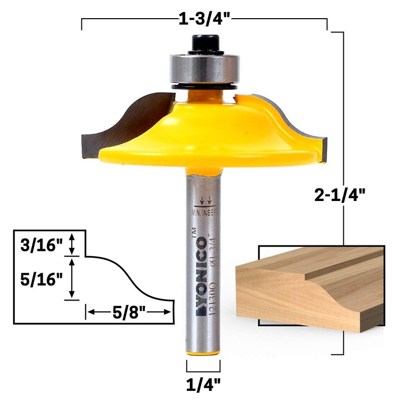 YONICO Raised Panel Cabinet Door Router Bits 1-3/4-Inch Diameter 1/4-Inch