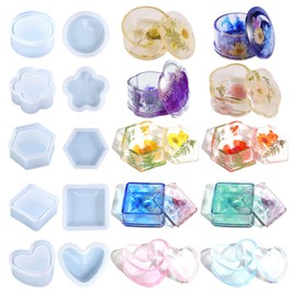 5 PCS Jar Resin Molds Kits with Lid, Epoxy Resin Casting Mold Including Heart Flower, Used for DIY Jewelry Trinket Candy Box Coasters Ash Trays, Candle Vessel Craft Silicone Moulds