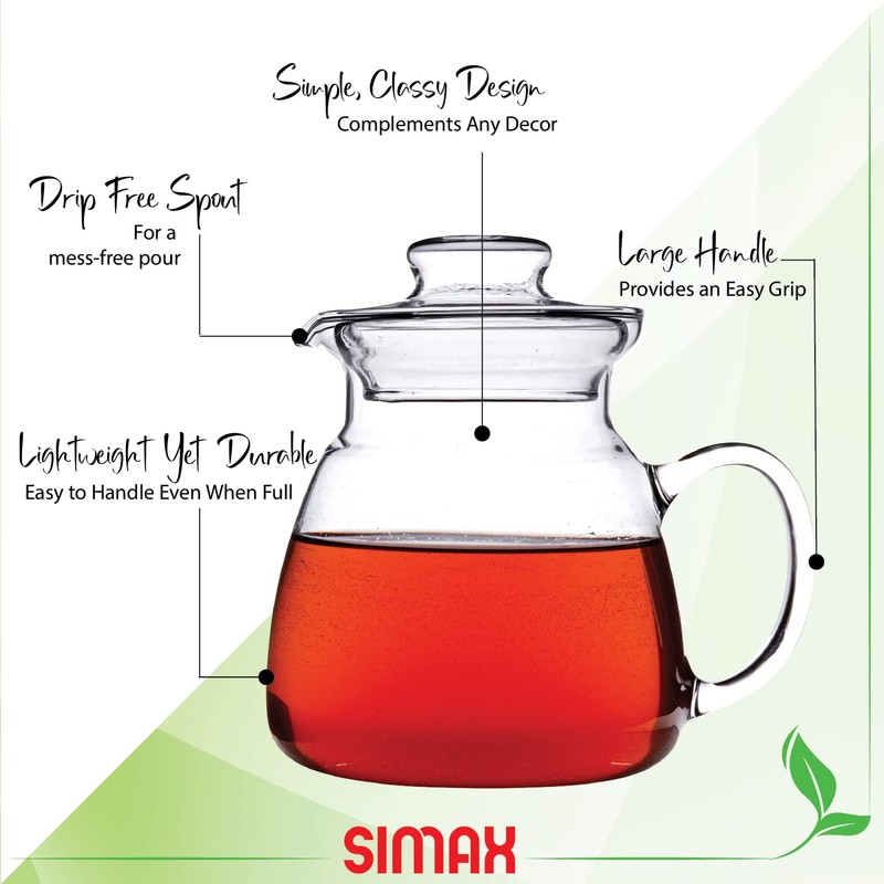 Simax Glassware 20 Oz. Glass Teapot | Short Spout, Microwave
