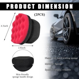 KVAEY 2 PCS Tire Dressing Applicator Pads, Reusable Hex Grip Tire Shine Applicator Polishing Sponge Pads, Wheel Tire Shine Detailing Foam for Most Vehicles, Car Accessories (Red, Large)