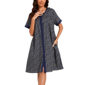 YOZLY House Dress for Women Short Sleeve House Coats Dusters Robe Moomoo nightgowns with Pockets, Little flowers, X-Large