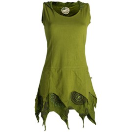 Vishes - Alternative Clothing - Pointed Elf Tunic - Layered Look with Flowers Printed, Olive Green