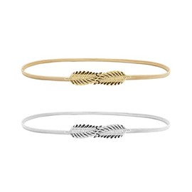 COLORFUL BLING Women Elastic Leaf Waist Belt Waistband for Dress Skirts and Pants Metallic Body Chain Jewelry-2pcs leaf