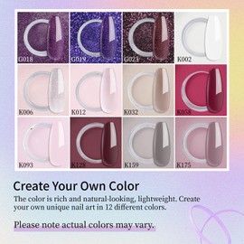 EODCI Nagel Dip Pulver Set, 12 Farben Valentinsnagelkunst Starter Maniküre Salon DIY zu Hause Glitter Nackt Braun Rosa Burgund Lila Keine erforderliche Nagellampe ausgehärtet