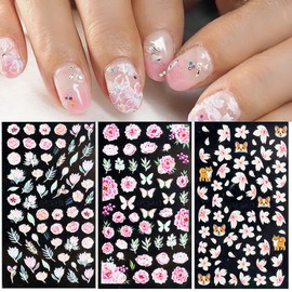 LANODO 3-Piece Nail Seal, 5D Flower Grass Nail Sticker Set, Multiple Styles, DIY, Spring, Beautiful