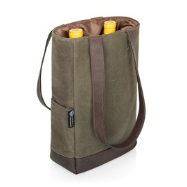 LEGACY - a Picnic Time Brand, 2-Bottle Insulated Wine Bag, Distressed Waxed Canvas Wine Tote Bag, Wine Gift Bag