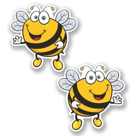 2 x 10cm/100mm Happy Bee Window Cling Sticker Car Van Campervan Glass #5347