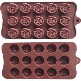 2PCS Rose Silicone Chocolate Mould, Flower Chocolate Molds 15 Cavity Rose Silicone Candy Moulds Sweet Valentines Candy Moulds Gummy Ice Jelly Moulds for Wax Melt Resin Casting Candles Soap