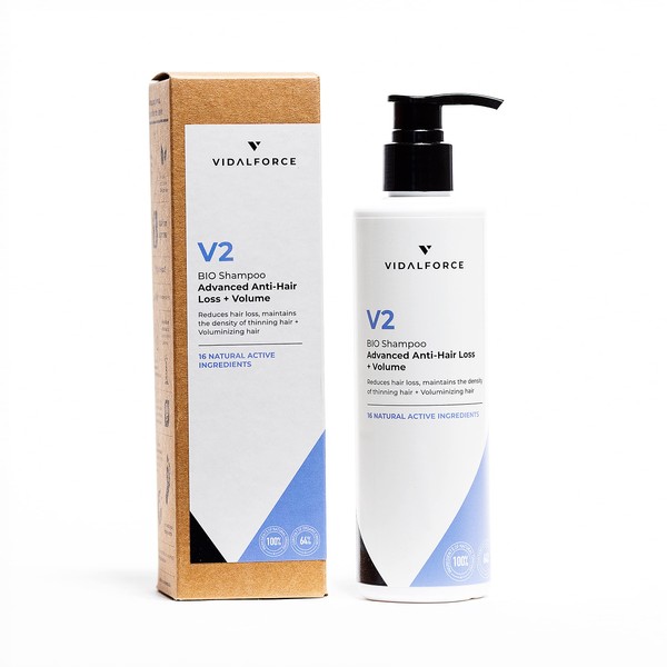 VidalForce Certified Natural Anti-Hair Loss Organic V2 Shampoo Advanced Hair Loss Instant Volume Against Hair Loss Women and Men