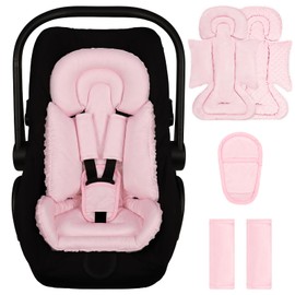 Infant Car Seat Insert with 3 Strap Covers, Reversible Car Seat Head Support for Baby Boys Girls, Soft & Breathable Mesh Newborn Carseat Insert for All Season, Strollers, Swings, Bouncer, Pink