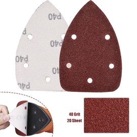 Mouse Detail Sander Pads - 40 Grits Sanding Sheets Hook and Loop Assorted Sander Paper - 20 Pieces 5 Holes Triangle Sandpaper for Black and Decker Detail Palm Sander