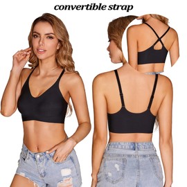 PRETTYWELL PRETTYWELL Bralettes for Women Padded, Cross-Back Bras for Women Wirefree, Seamless Comfortable Bra with Adjustable Straps (Black, XL)