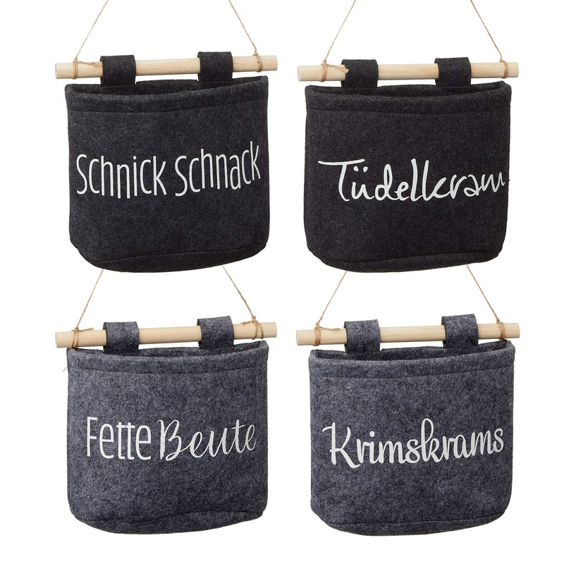 Felt Storage Bag Set of 4 | Hanging Basket, Grey,