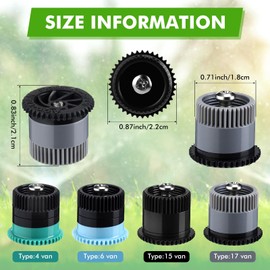 Honoson 16 Pcs Variable Arc Nozzle Radius High Efficiency Replacement Pop up Sprinkler Heads Compatible with Rainbird, Hunter, Orbit Pop-up Sprinklers(Green, Blue, Black,4/6/15/17 Van)