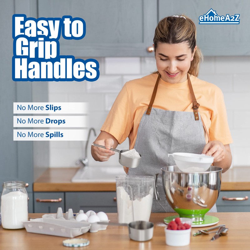 EHOMEA2Z Stainless Steel Measuring Cups Set 4Pc Metal Culinary Couture