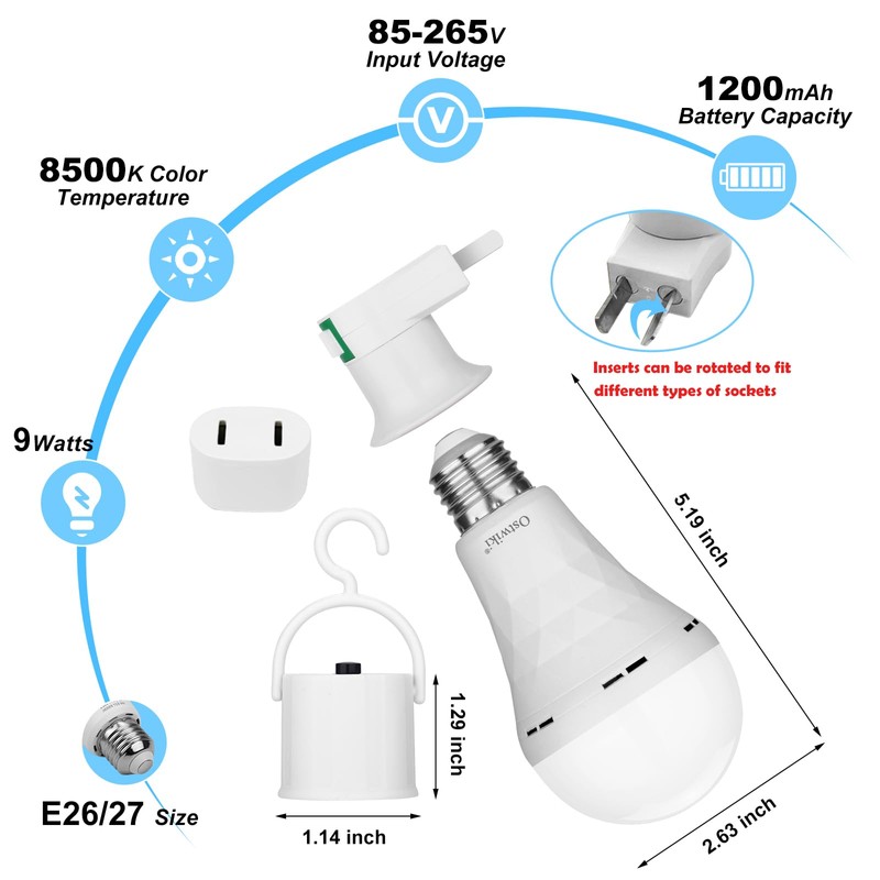 Ostwiki 2 Pack Rechargeable Light Bulb,Emergency Light Bulbs for Power