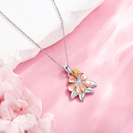 DAYLINLOVE Hibiscus Necklace 925 Sterling Silver Hawaiian Flower Necklace Mother Birthday Christmas Decoration Gifts for Women, Sterling Silver