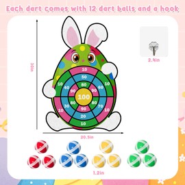YQUQWN Easter Dart Board Game Set, 30" Bunny Dart Board with 12 Sticky Balls, Basket Stuffers, Easter Eggs Filled Gifts for Boys Girls, Outdoor Indoor Kids Toys Easter Supplies Decorations