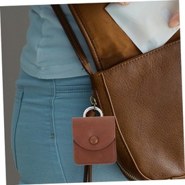 CAXUSD Mini Change Pouch Keychain Portable Hanging Headphone Bag for Earbuds Horsehide Coin Wallet Lightweight Compact Design for Stylish Deep