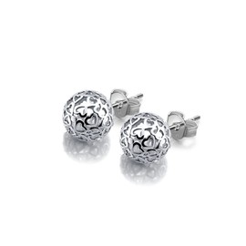 925 Sterling Silver Ball Stud Earrings - 0.28'' Heart Pattern Earrings For Women - 24K Gold Plated Round Earrings Fine Jewelry (Silver)