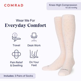 Comrad 3-Pack Recycled Cotton Knee High Socks - 15-20mmHg Graduated Compression Socks, (Muted Rose, Medium Wide Calf) - Cotton Support Socks for Men, Pregnant Women, Nurses, Home, Work & Travel