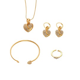 Auriselle Damen Schmuck Set Liebe Form Strassfassung Ohrringe Halskette Armband Ring 4 Stück Frauen Schmuck mit Cubic Zirkonia Hochzeit Geschenke für Frauen Ladies