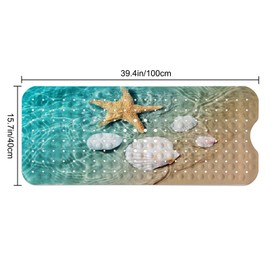 LNOND Summer Beach Bathtub Mat Non Slip, 40 X 16 Inch Tub Mat for Bathroom, Starfish Seashell Bath Tub Shower Mat with Drain Holes and Suction Cups