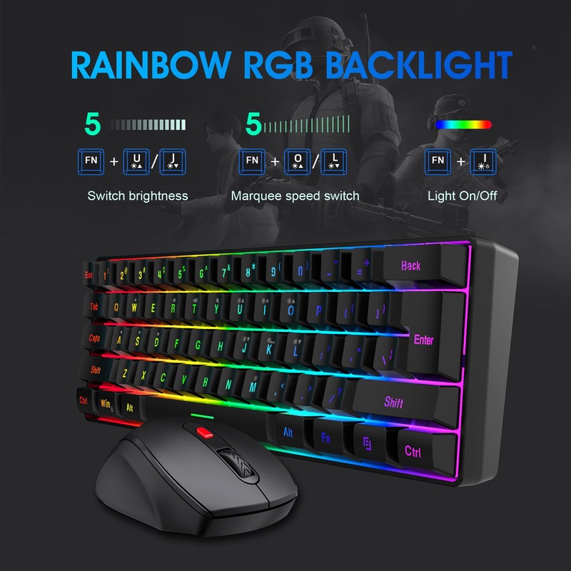 Snpurdiri 60% Wireless Gaming Keyboard and Mouse Combo, Include 2.4G