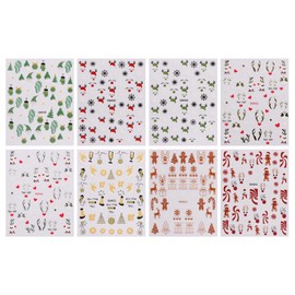 JMEOWIO Nagelsticker Weihnachten 8 Blatt Nail Art Sticker Selbstklebend Nagelaufkleber Schneeflocke Winter Urlaub Süß Dekoration Nageldesign Zubehör