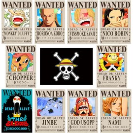 CBKSUHBADE 15in×11in Anime One Piece Wanted Bounty Posters, New Edition, 10 Straw Hat Pirates Crew Zoro, Sanji, Luffy, a Set of 11PCS