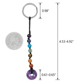 KYEYGWO 7 Chakra Beads Keychain Crystal Donut Keyring Car Key Rings Wallet Purse Handbag Bag Charms Accessories for Women Men, Amethyst