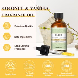 Coconut & Vanilla Fragrance Oils, Premium Essential Oils with Glass Dropper for Diffusers, Candle & Soap Making, Bath Bombs (2.02 Fl oz/60 ml)