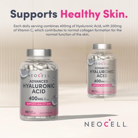 Hyaluronic Acid Supplement 400mg (500-700 KDA) | High Strength Vegan Formula with Vitamin C | for Women & Men | 90 Capsules | NeoCell