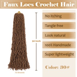 Faux Locs Crochet Hair Soft Locs 30 inch 6 Packs Color 30 Long Pre Looped Crochet Locs Goddess Locs Crochet Hair For Black Women Braiding Hair Extensions (30 Inch (Pack of 6), 30#)